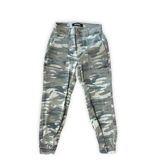 Camo Joggers Express Army High Rise Stretchy Joggers Size 4 Camo Denim - Picture 1 of 10